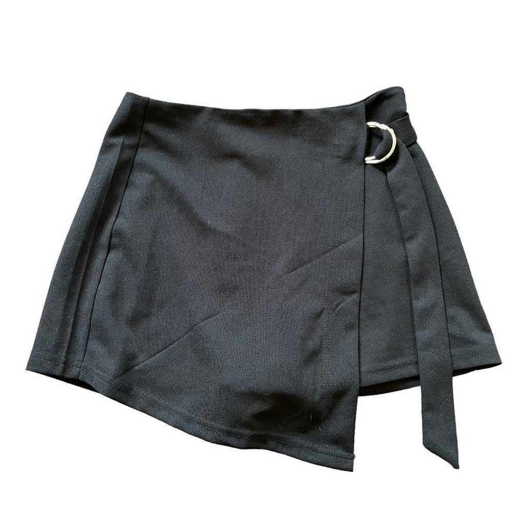 Shein Skort Skirt Womens XS Black Belted Wrap Shorts High Rise Zip Back Punk Emo